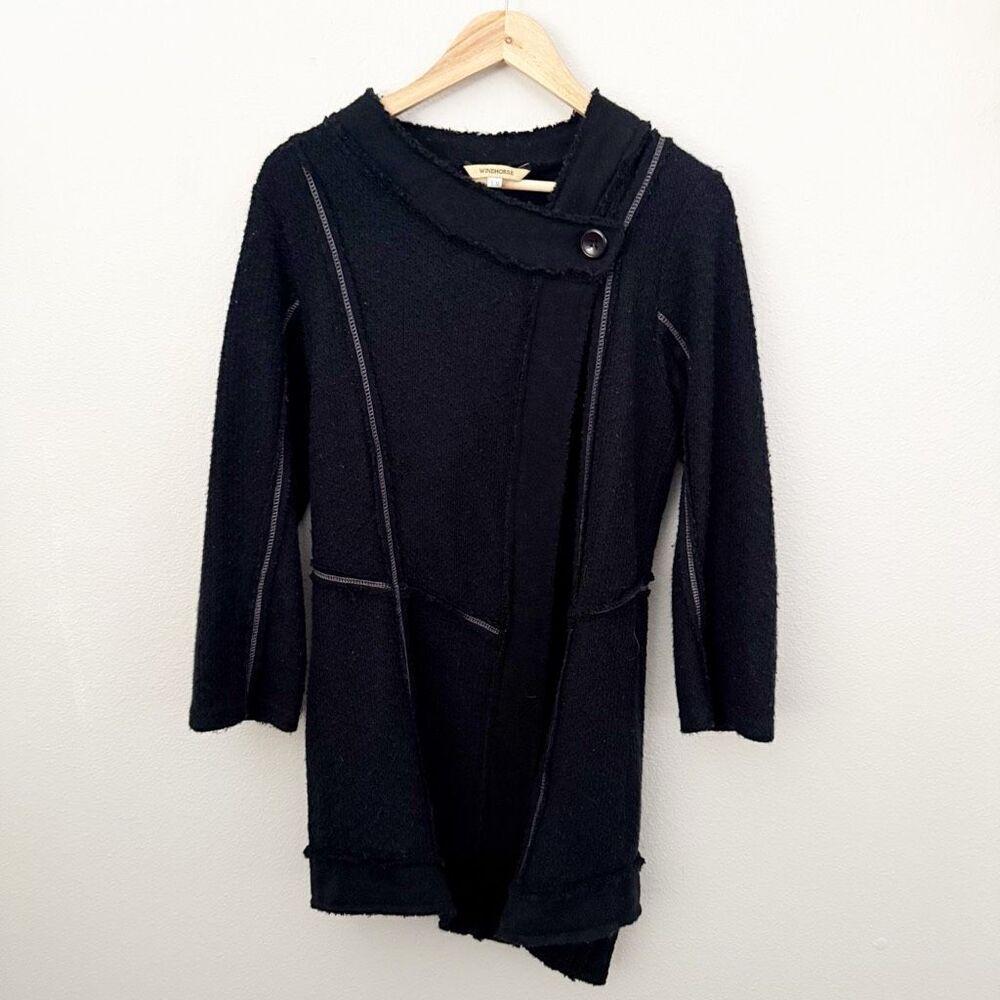 WINDHORSE | Black Raw Edge Chenille Soft Furry White Stitch Asymmetrical | S/M - Picture 6 of 8